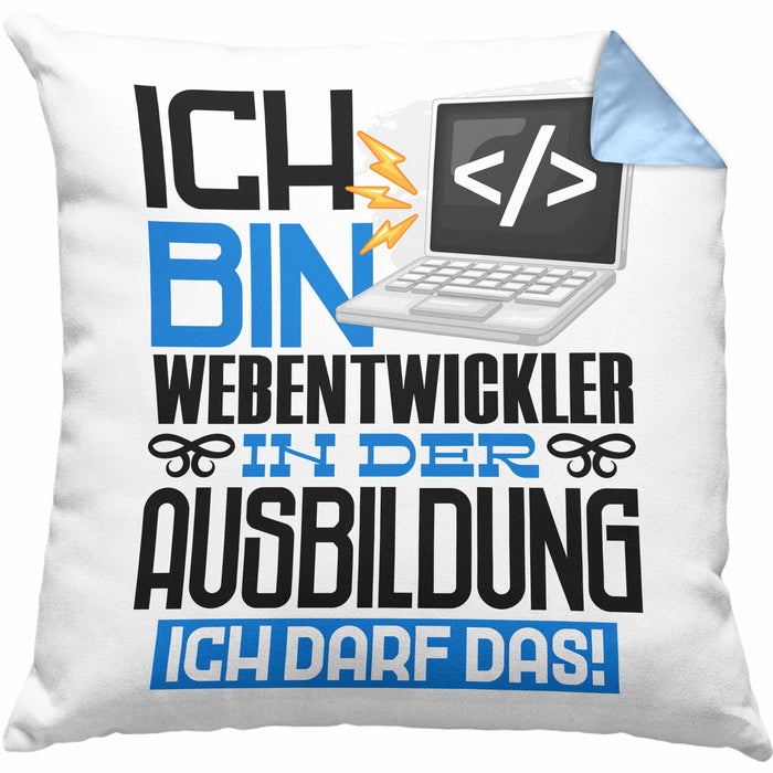 Webentwickler Ausbildung Kissen mit Füllung 40x40 Geschenk Ich Bin Webentwickler In Der Ausbildung Ich Darf Das Geschenkidee Spruch (Grau) Blau Trendation