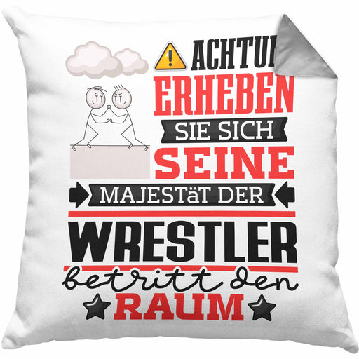 Wrestler Geschenk Kissen mit Füllung 40x40 Lustiger Spruch Erheben Sie Sich Der Wrestler Betritt den Raum (Grau) Grau Trendation