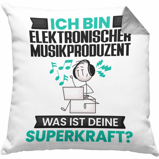 Elektronischer Musikproduzent Kissen mit Füllung 40x40 Geschenk für Elektronischer Musikproduzent Geburtstag Lustiger Spruch Was Ist Deine Superkraft (Grau) Grau Trendation
