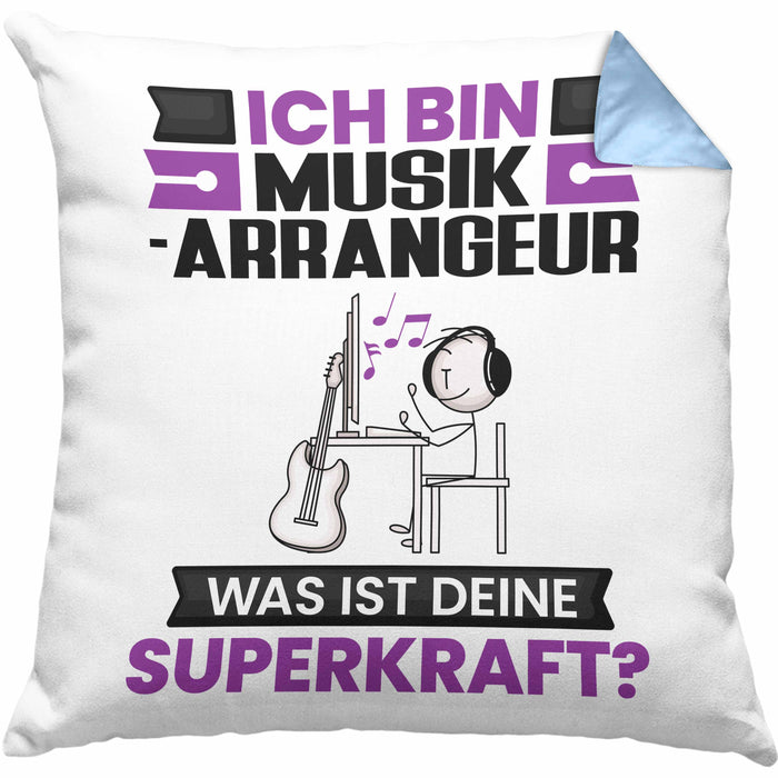 Musikarrangeur Kissen mit Füllung 40x40 Geschenk für Musikarrangeur Geburtstag Lustiger Spruch Was Ist Deine Superkraft (Grau) Blau Trendation
