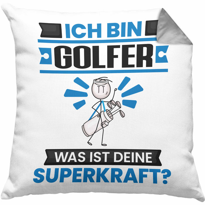 Golfer Kissen mit Füllung 40x40 Geschenk für Golfer Geburtstag Lustiger Spruch Was Ist Deine Superkraft (Grau) Grau Trendation