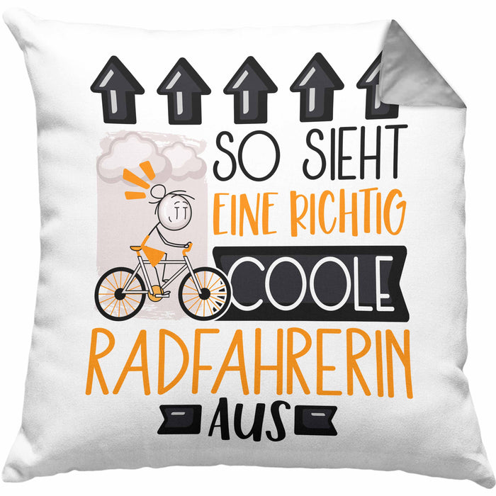Radfahrerin Geschenk Kissen mit Füllung 40x40 Lustig Geschenkidee für Radfahrerin Geburtstag So Sieht Eine Richtig Coole Radfahrerin Aus Frauen Spruch (Grau) Grau Trendation