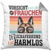 Schäferhund Besitzerin Frauchen Kissen mit Füllung 40x40 Geschenk Lustiger Spruch Geschenkidee Vorsicht Vor Dem Frauchen (Grau) Grau Trendation