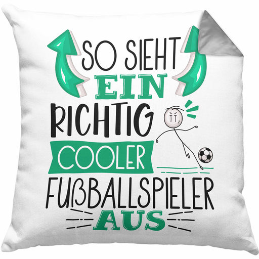 Fußballspieler Kissen mit Füllung 40x40 Geschenk So Sieht Ein Richtig Cooler Fußballspieler Aus Geschenkidee Spruch Lustig (Grau) Grau Trendation