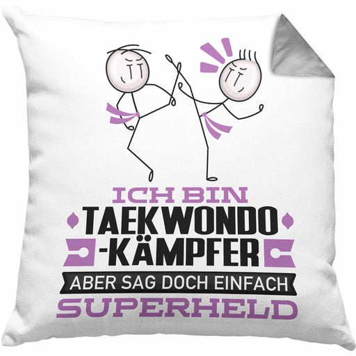 Taekwondo-Kämpfer Geschenk Kissen mit Füllung 40x40 Ich Bin Taekwondo-Kämpfer Aber Sag Doch Einfach Superheld Lustige Geschenkdiee für Taekwondo-Kämpfer (Grau) Grau Trendation