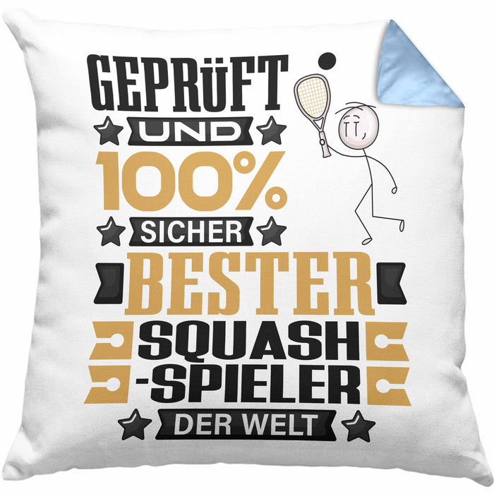 Squash-Spieler Geschenk Lustiger Spruch für Squash-Spieler Geschenkidee Bester Squash-Spieler Der WeltKissen mit Füllung 40x40 (Grau) Blau Trendation