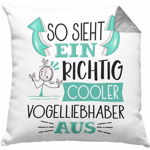 So Sieht Ein Richtig Cooler Vogelliebhaber Aus Kissen mit Füllung 40x40 Geschenk für Vogel Fans Geschenkidee Spruch (Grau) Grau Trendation