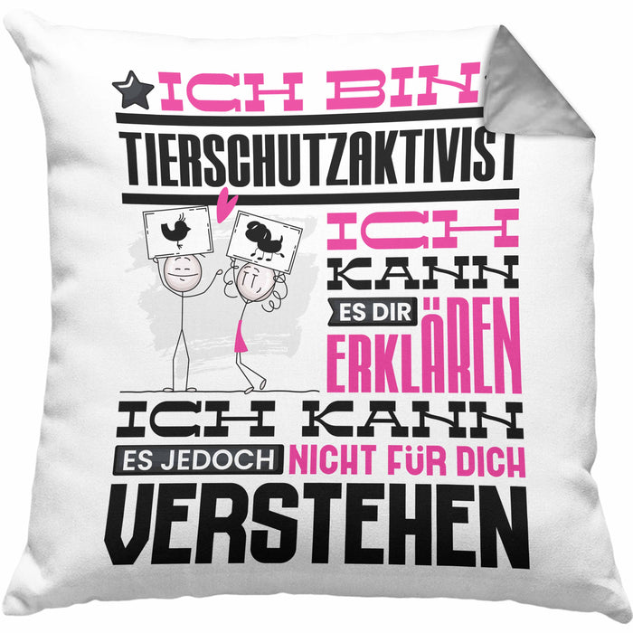 Tierschutzaktivist Geschenk Kaffee-Kissen mit Füllung 40x40 Geschenkidee für Tierschutzaktivist Ich Bin Tierschutzaktivist Ich Kann Es Dir Erklären Jedoch Nicht Für Dich Verstehen Spruch Lustig (Grau) Grau Trendation