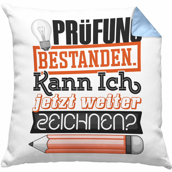 Bachelor Master Prüfung Bestanden Geschenk Kissen mit Füllung 40x40 Studium Prüfung Bestanden Kann Ich Jetzt Weiter Zeichnen Künstlerin (Grau) Blau Trendation