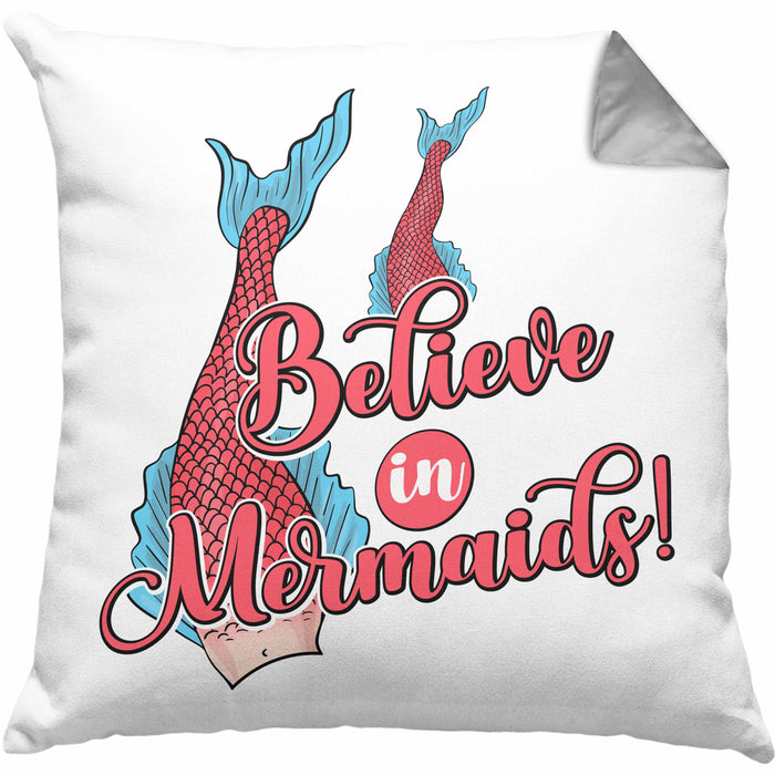 Meerjungfrau Geschenk Kissen mit Füllung 40x40 für Mädchen Nymphe Nixe Grafik Believe In Mermaids (Grau) Grau Trendation