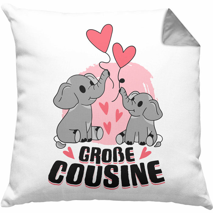 Große Cousine Kissen mit Füllung 40x40 Geschenk Verkündung Du Wirst Große Cousine Geschenkidee Nachwuchs (Grau) Grau Trendation