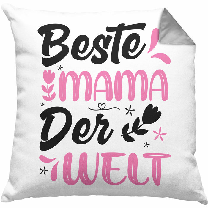 Mama Geschenk Kissen mit Füllung 40x40 Beste Mama Der Welt Geschenkidee Muttertagsgeschenk von Sohn Tochter (Grau) Grau Trendation