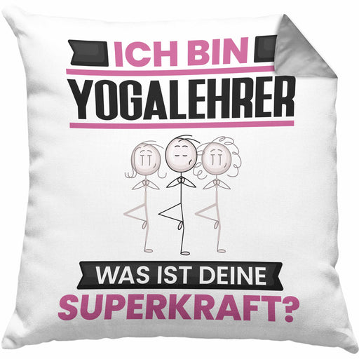 Yogalehrer Kissen mit Füllung 40x40 Geschenk für Yogalehrer Geburtstag Lustiger Spruch Was Ist Deine Superkraft (Grau) Grau Trendation
