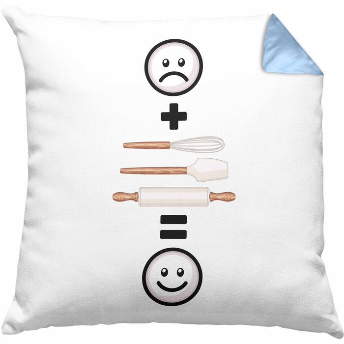 Bäcker Kissen mit Füllung 40x40 Geschenk für Bäckerei Bäcker Lustige Geschenkidee :( + Backen = :) Geburtstag (Grau) Blau Trendation