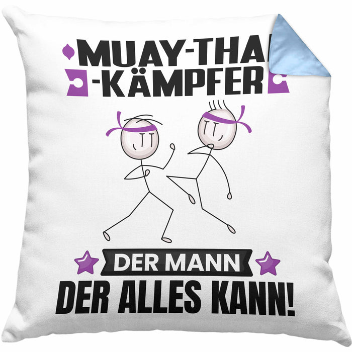 Muay-Thai-Kämpfer Kissen mit Füllung 40x40 Geschenk für Muay-Thai-Kämpfer Der Mann Der Alles Kann Geschenkidee zum Geburtstag (Grau) Blau Trendation