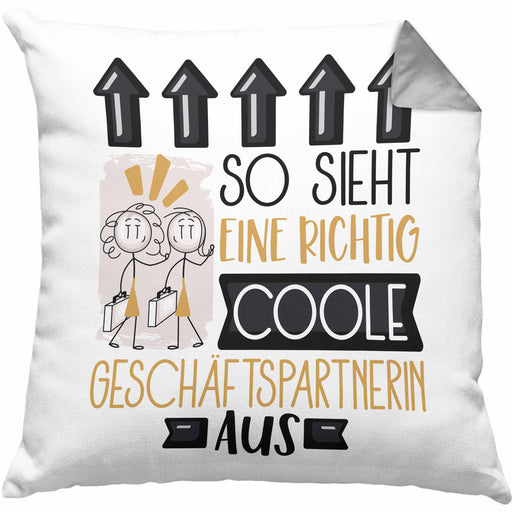 Geschäftspartnerin Geschenk Kissen mit Füllung 40x40 Lustig Geschenkidee für Geschäftspartnerin Geburtstag So Sieht Eine Richtig Coole Geschäftspartnerin Aus Frauen Spruch (Grau) Grau Trendation