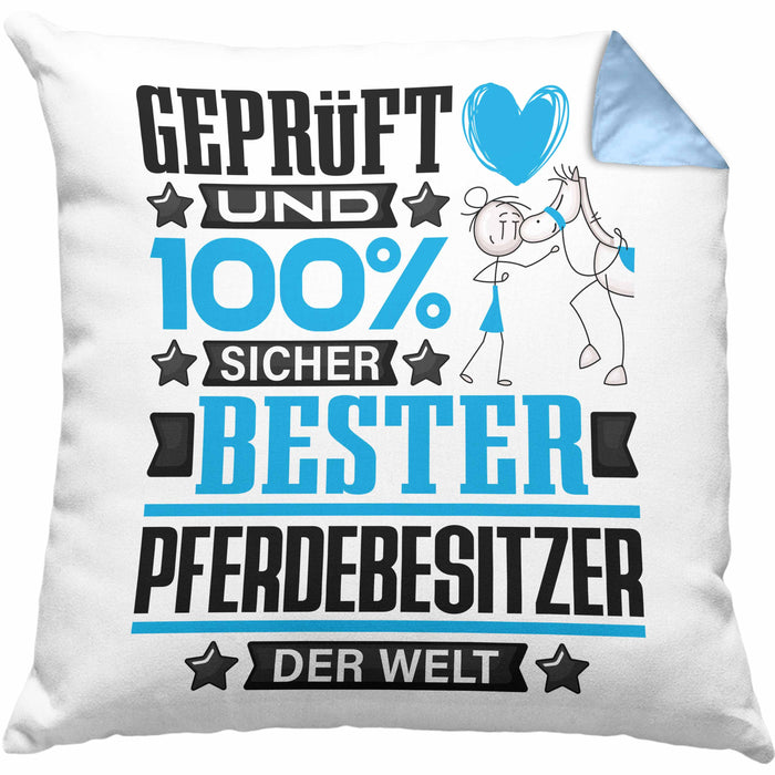 Pferdebesitzer Geschenk Lustiger Spruch für Pferdebesitzer Geschenkidee Bester Pferdebesitzer Der WeltKissen mit Füllung 40x40 (Grau) Blau Trendation