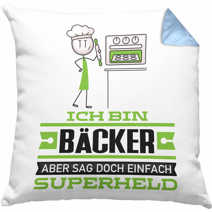 Bäcker Geschenk Kissen mit Füllung 40x40 Ich Bin Bäcker Aber Sag Doch Einfach Superheld Lustige Geschenkdiee für Bäcker (Grau) Blau Trendation