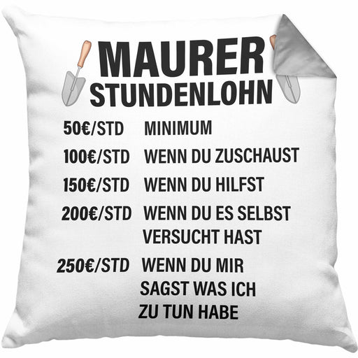 Maurer Kissen mit Füllung 40x40 Geschenk Mit Spruch Maurer Geschenkidee Lustig Männer Stundenlohn (Grau) Grau Trendation