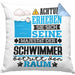 Schwimmer Geschenk Kissen mit Füllung 40x40 Lustiger Spruch Erheben Sie Sich Der Schwimmer Betritt den Raum (Grau) Blau Trendation