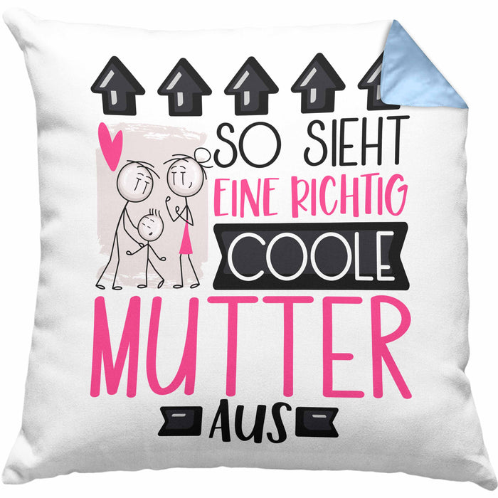 Mutter Geschenk Kissen mit Füllung 40x40 Lustig Geschenkidee für Mutter Geburtstag So Sieht Eine Richtig Coole Mutter Aus Frauen Spruch Muttertag Beste Mama (Grau) Blau Trendation