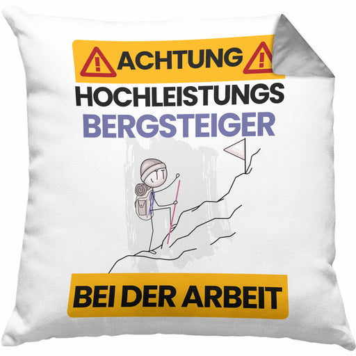 Bergsteiger Kissen mit Füllung 40x40 Geschenk Lustiger Spruch Geschenkidee für Bergsteiger Achtung Hochleistungs Bergsteiger Bei Der Arbeit (Grau) Grau Trendation