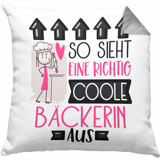 Bäckerin Geschenk Kissen mit Füllung 40x40 Lustig Geschenkidee für Bäckerin Geburtstag So Sieht Eine Richtig Coole Bäckerin Aus Frauen Spruch (Grau) Grau Trendation
