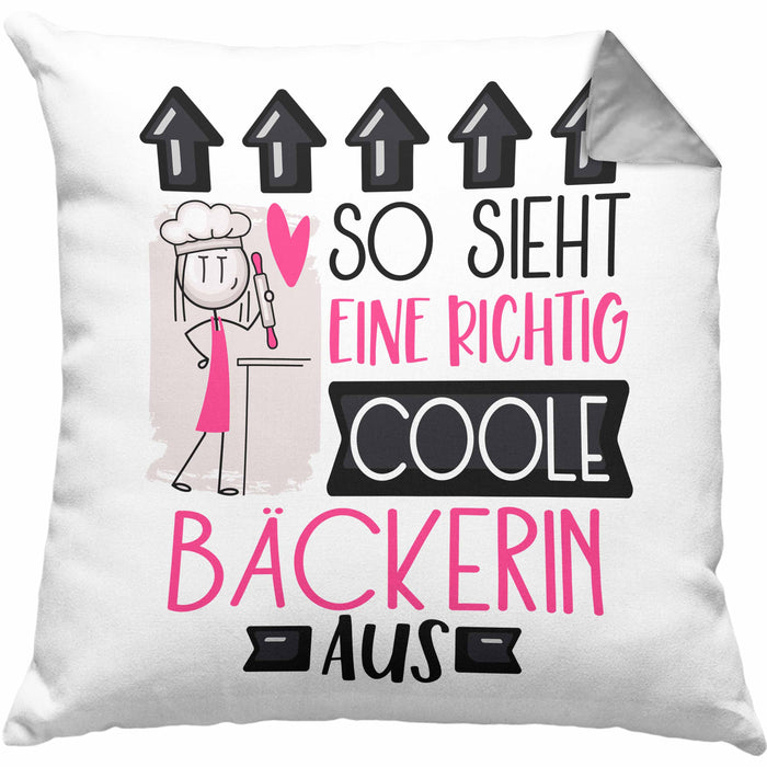 Bäckerin Geschenk Kissen mit Füllung 40x40 Lustig Geschenkidee für Bäckerin Geburtstag So Sieht Eine Richtig Coole Bäckerin Aus Frauen Spruch (Grau) Grau Trendation