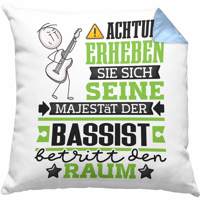 Bassist Geschenk Kissen mit Füllung 40x40 Lustiger Spruch Erheben Sie Sich Der Bassist Betritt den Raum (Grau) Blau Trendation