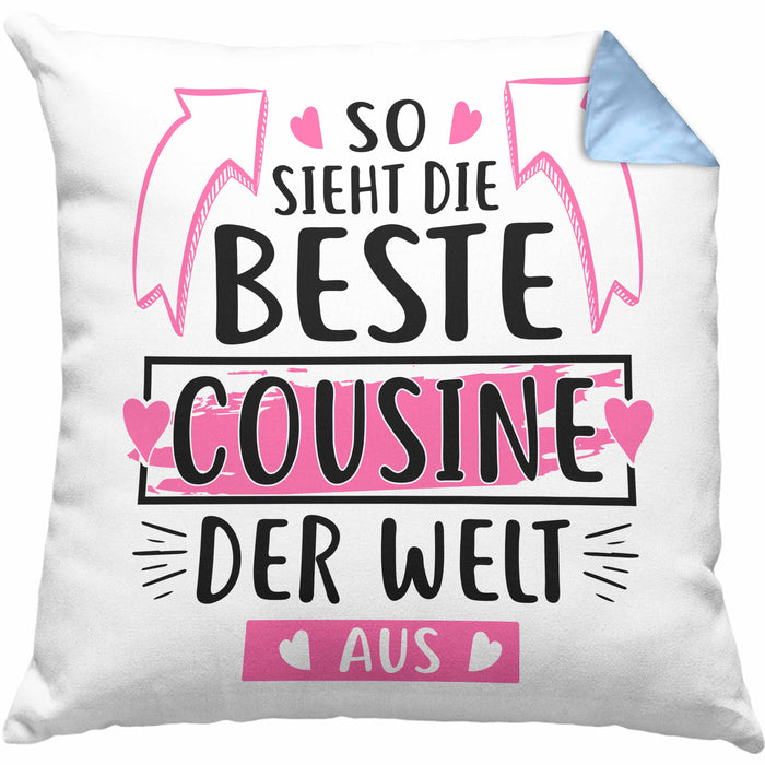Cousine Kissen mit Füllung 40x40 Geschenk So Sieht Die Beste Cousine Der Welt Aus Geschenkidee (Grau) Blau Trendation