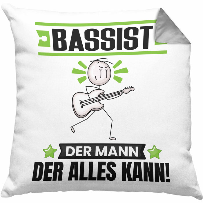 Bassist Kissen mit Füllung 40x40 Geschenk für Bassist Der Mann Der Alles Kann Geschenkidee zum Geburtstag (Grau) Grau Trendation