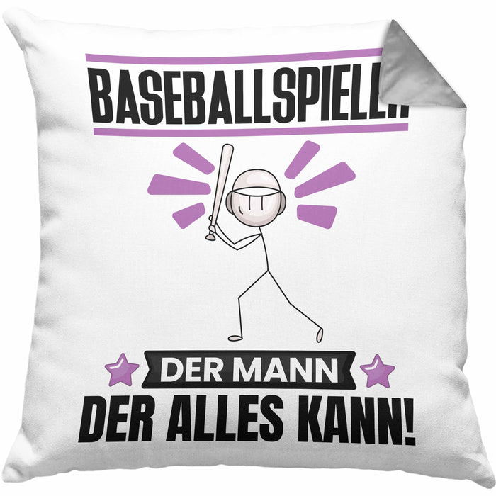 Baseballspieler Kissen mit Füllung 40x40 Geschenk für Baseballspieler Der Mann Der Alles Kann Geschenkidee zum Geburtstag (Grau) Grau Trendation
