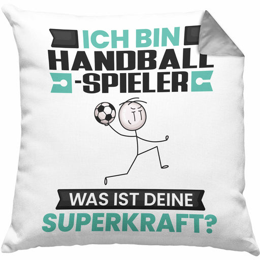 Handballspieler Kissen mit Füllung 40x40 Geschenk für Handballspieler Geburtstag Lustiger Spruch Was Ist Deine Superkraft (Grau) Grau Trendation