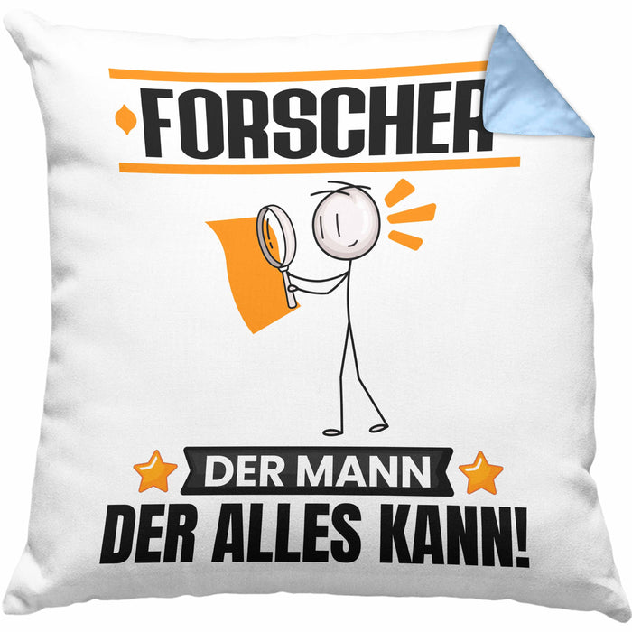 Forscher Kissen mit Füllung 40x40 Geschenk für Forscher Der Mann Der Alles Kann Geschenkidee zum Geburtstag (Grau) Blau Trendation