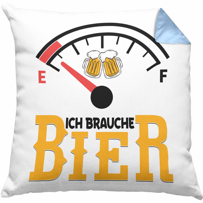 Kissen mit Füllung 40x40 Ich Brauche Bier Lustiges Biertrinker Party Geschenk (Grau) Blau Trendation