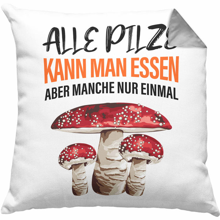 Pilzsammler Geschenk Kissen mit Füllung 40x40 Pilze Sammeln Geschenkidee Pilzsucher Pilzliebhaber (Grau) Grau Trendation