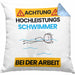 Schwimmer Kissen mit Füllung 40x40 Geschenk Lustiger Spruch Geschenkidee für Schwimmer Achtung Hochleistungs Schwimmer Bei Der Arbeit (Grau) Blau Trendation
