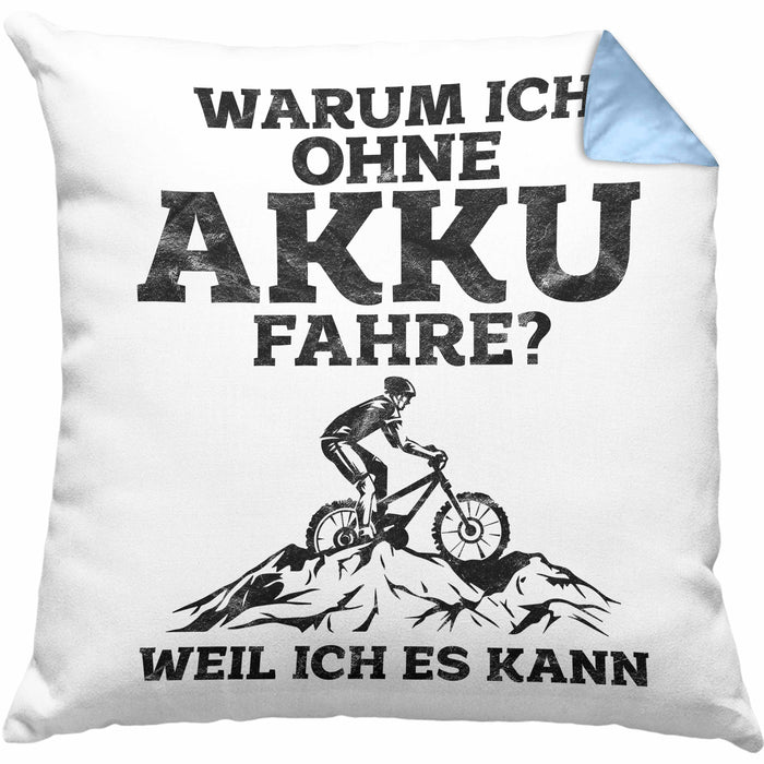 Lustige Geschenkidee Radfahrer Kissen mit Füllung 40x40 Anti-E-Bike Spruch (Grau) Blau Trendation