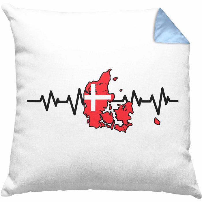 Dänische Flagge Geschenk Kissen mit Füllung 40x40 Herzschlag Dänemark Urlau Geschenkidee (Grau) Blau Trendation