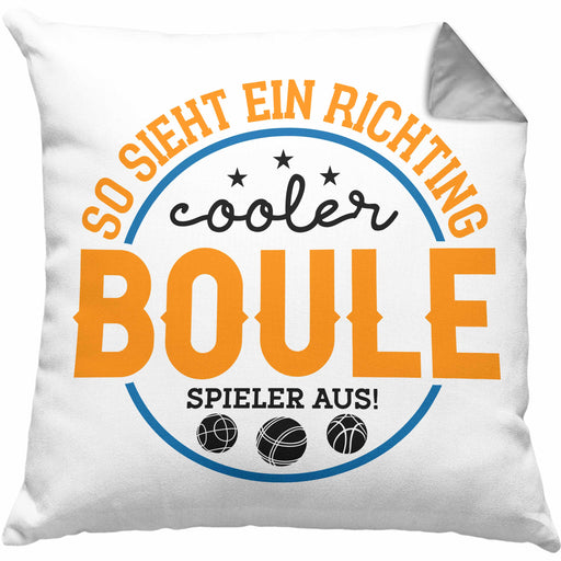 Boule Kissen mit Füllung 40x40 "So Sieht Ein Richtig Cooler Boule Spieler Aus" Kissen mit Füllung 40x40 - Geschenk für Boule-Fans mit Spruch (Grau) Grau Trendation