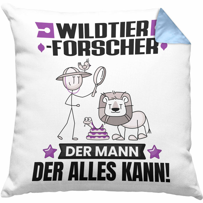 Wildtierforscher Kissen mit Füllung 40x40 Geschenk für Wildtierforscher Der Mann Der Alles Kann Geschenkidee zum Geburtstag (Grau) Blau Trendation