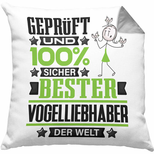 Vogelliebhaber Geschenk Lustiger Spruch für Vogelliebhaber Geschenkidee Bester Vogelliebhaber Der WeltKissen mit Füllung 40x40 (Grau) Grau Trendation