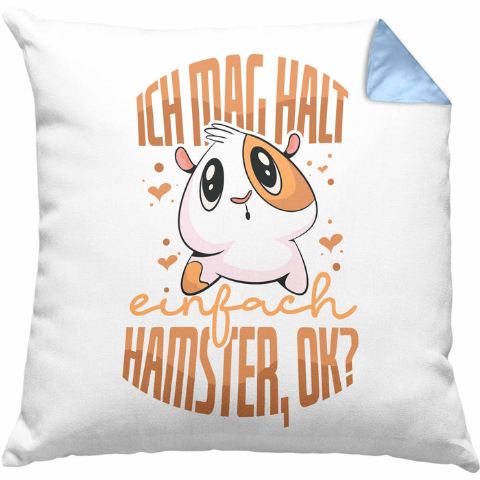 Trendation Lustige Kissen mit Füllung 40x40 für Hamster Besitzer als Geschenkidee Hamster Fan Ich Mag Halt Einfach Hamster (Grau) Blau Trendation