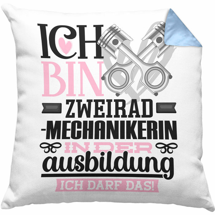 Zweiradmechanikerin Ausbildung Start Geschenk Kissen mit Füllung 40x40 Ich Bin Zweiradmechanikerin In Der Ausbildung Ich Darf Das Geschenkidee (Grau) Blau Trendation
