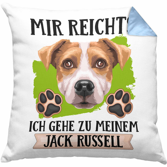 Jack Russel Besitzer Kissen mit Füllung 40x40 Geschenk Lustiger Spruch Geschenkidee Mir Reichts Ich Geh Zu Meinem Jack Russel (Grau) Blau Trendation