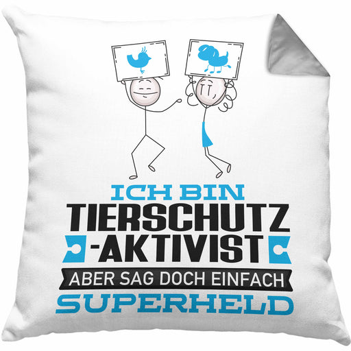 Tierschutzaktivist Geschenk Kissen mit Füllung 40x40 Ich Bin Tierschutzaktivist Aber Sag Doch Einfach Superheld Lustige Geschenkdiee für Tierschutzaktivist (Grau) Grau Trendation