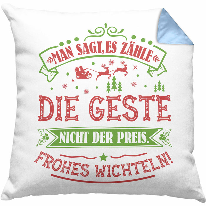 Wichtelgeschenk für 20 Euro Kissen mit Füllung 40x40 Wichteln für Frauen Kollegen Wichtel-Kissen mit Füllung 40x40 Man Sagt Es Zähle Die Geste Schrottwichteln (Grau) Blau Trendation