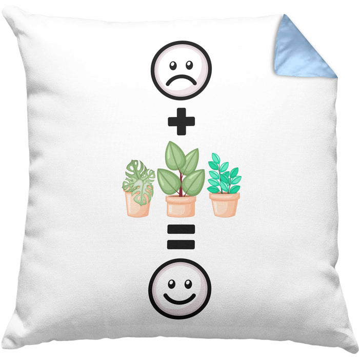 Pflanzen Kissen mit Füllung 40x40 Geschenk für Pflanzen-Liebhaber Grüner Daumen Geburtstag Lustige Geschenkidee :( + Pflanzen+ = :) (Grau) Blau Trendation