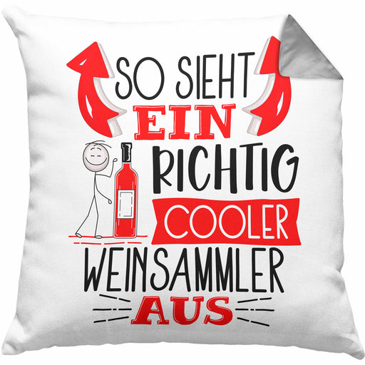 So Sieht Ein Richtig Cooler Weinsammler Aus Geschenk Kissen mit Füllung 40x40 Lustiger Spruch Geschenkidee (Grau) Grau Trendation