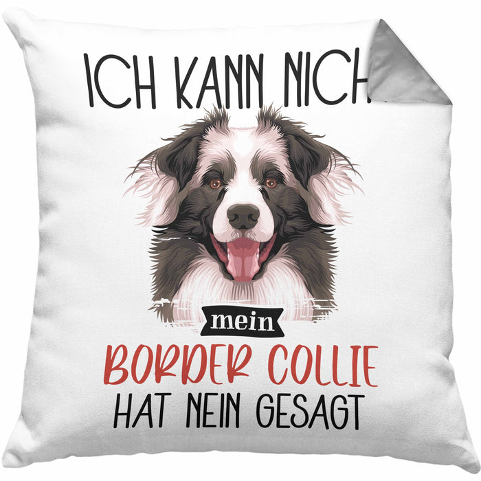 Border Collies Besitzer Kissen mit Füllung 40x40 Geschenk Lustiger Spruch Geschenkidee Ich Kann Nicht Mein Border Collies Hat Nein Gesagt (Grau) Grau Trendation